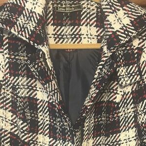 Love Stitch Plaid Pea Coat in Cream, Black & Red